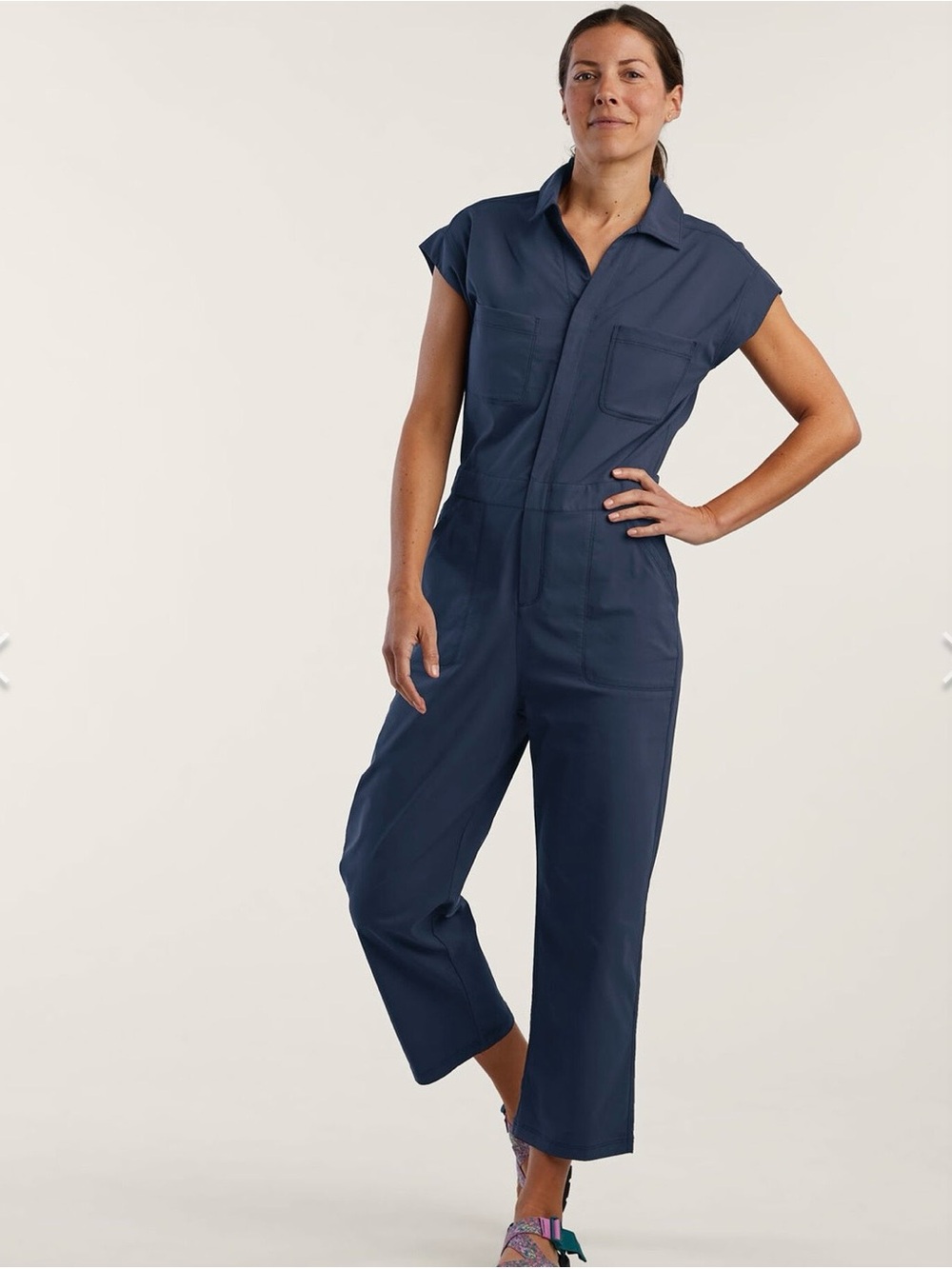 NWT Title Nine Evelyn Short Sleeve Jumpsuit Midnight Navy Petite S